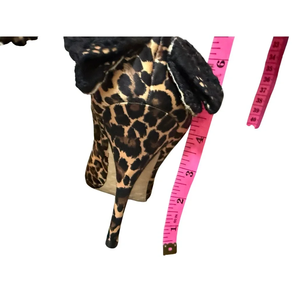 Betsey Johnson Leopard Print Lace Bow‎ Pointed Toe Pumps Stiletto Heels Brown 8M